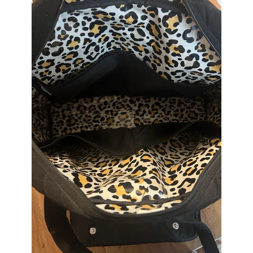 BLACK QUILTED VERA BRADLEY BABY SHOULDER TRAVEL TOTE BAG VINYL ZEBRA LINING ZIP